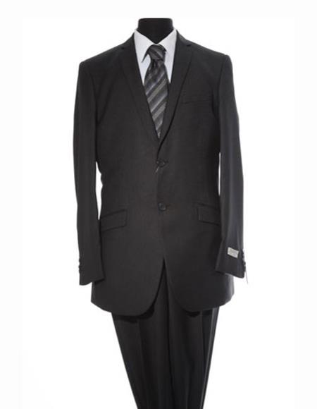  Men's 2 Button Black Single Breasted Stripe Pattern Notch Lapel Suit