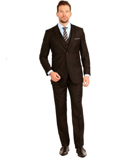 Mens Three Piece Suit - Vested Suit Suit Two Button Three Piece Slim narrow Style Fit brown color shade 
