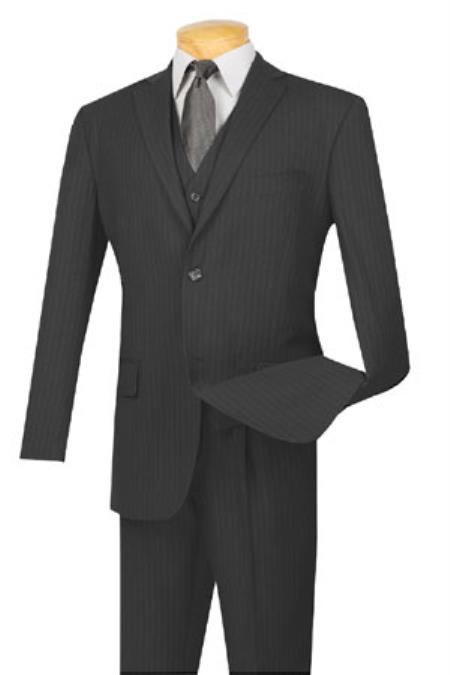 Extra Long For Tall Vested Three Piece Two Button Style Pinstripe Suit Dark Grey Masculine color 