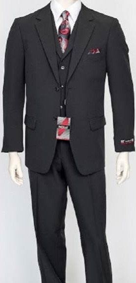  Men's 3 Piece Poly Poplin Matching Vest Charcoal Dress Athletic Cut Suits Classic Fit  Wth Pleated Pant