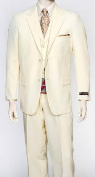  Men's 3 Piece Single Breasted Regular Fit Notch Lapel Vest Poly Poplin Cream Dress Athletic Cut Suits Classic Fit 