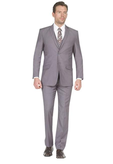 Suit Two Button Three Piece Slim narrow Style Fit Grey 