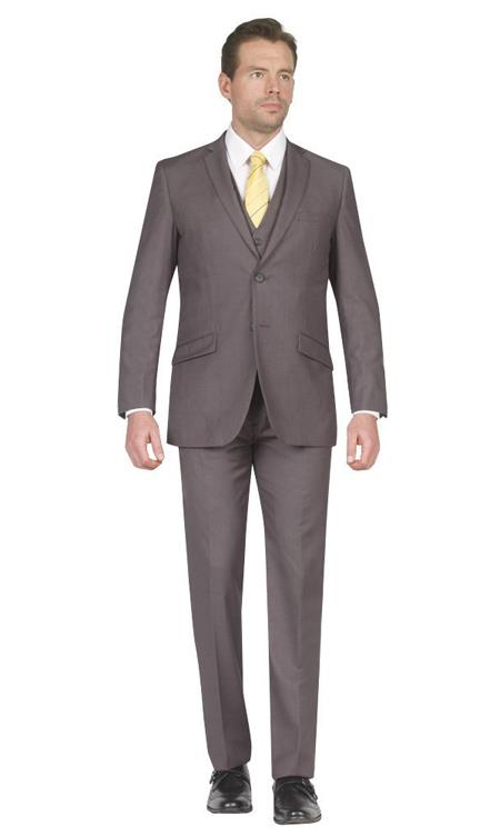 Mens Three Piece Suit - Vested Suit Suit Two Button Three Piece Slim narrow Style Fit Mid Grey 