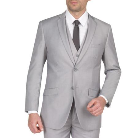 Mens Three Piece Suit - Vested Suit Suit Two Button Three Piece Slim narrow Style Fit Light Grey 