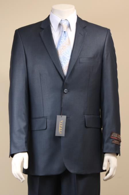 2 Button Style Textured Mini Weave Patterned Satin With Flashy Sharkskin Navy Suit 