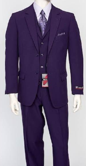 men's Purple Notch Lapel 3 Piece Suit