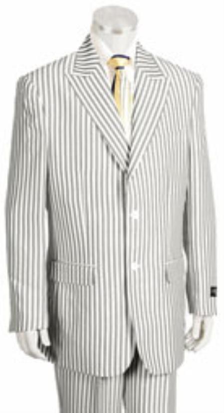 Sear Sucker Suit 2 Button Style Jacket Flat Front Pants Slacks Pants Pronounce Pinstripe Summer Cheap priced men's Seersucker Suit Sale Fabric Suits for Online for Wool