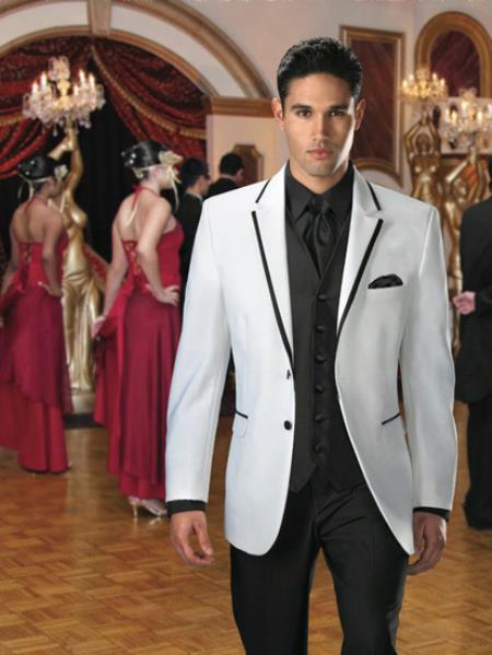 2 Button Style White Suit or Tuxedo & Blazer Online Sale With Liquid Jet Black Edge Trim 