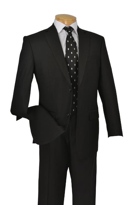 2TR Classic Fit - Executive Cut Poly-rayon Executive Pure Solid Liquid Jet Black Athletic Cut Suits Classic Fit  Notch Collar Pleated Slacks Pants 