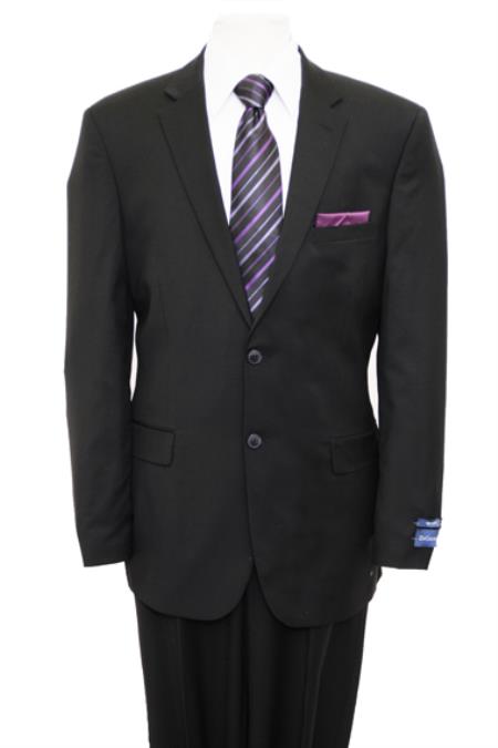 Reg Price $795 ZeGarie Authentic 100% Wool Fabric Suit 2 Button Style Side Vent Jacket Flat Front Pants Wool Fabric Classic Solid Liquid Jet Black 