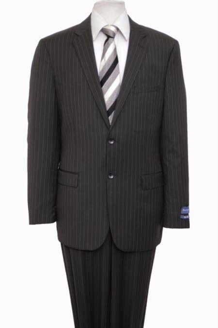 Reg Price $795 ZeGarie Authentic 100% Wool Fabric Suit 2 Button Style Side Vent Jacket Flat Front Pants Wool Fabric Classic Pinstripe Liquid Jet Black 