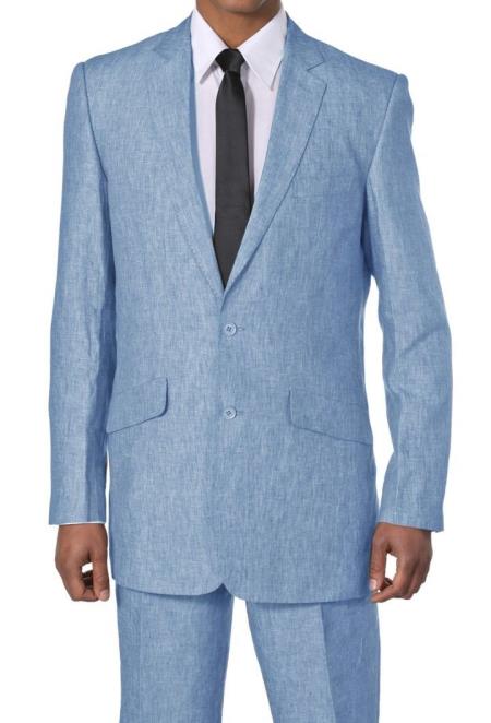 New 2 Piece Luxurious 100% Mens 2 Piece Mens Linen Suit - Causal Outfits Athletic Cut Suits Classic Fit  2 Buttons Style Blue / Beach Wedding Attire For Groom