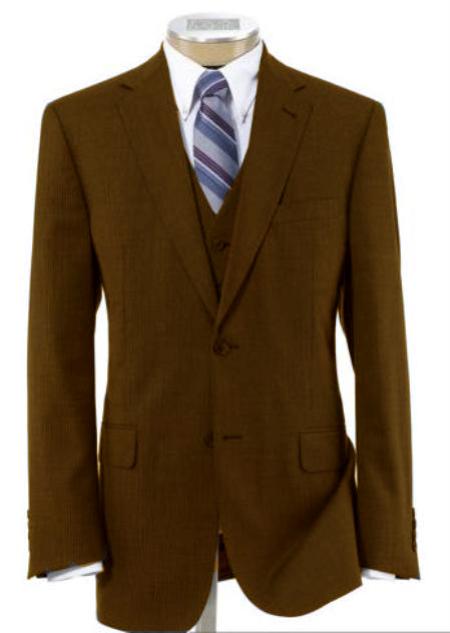 men's Two Button Style Wool Fabric Vested brown color shade Athletic Cut Suits Classic Fit  with Pleated Slacks Trousers 