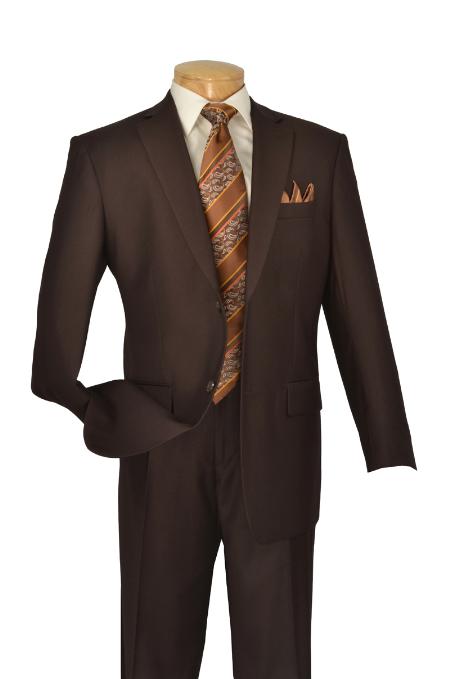 2TR Classic Fit - Executive Cut Poly-rayon Executive Pure Solid brown color shade Athletic Cut Suits Classic Fit Notch Collar Pleated Slacks Pants Wool