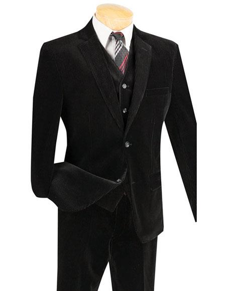 Mens Corduroy Suit Mens Black Two Buttons Pinstripe ~ Stripe corduroy 2 piece vested suits Flat Front Pants