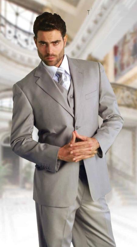 Classic 3 Piece Superior Fabric 150s Extra Fine Italian Fabric 2 Button Style three piece suit Grey 