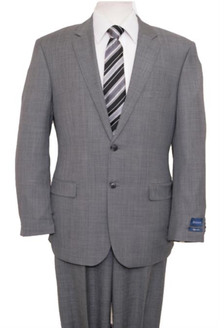 Reg Price $795 ZeGarie Authentic 100% Wool Fabric Suit 2 Button Style Side Vent Jacket Flat Front Pants Wool Fabric Classic Solid Gray 