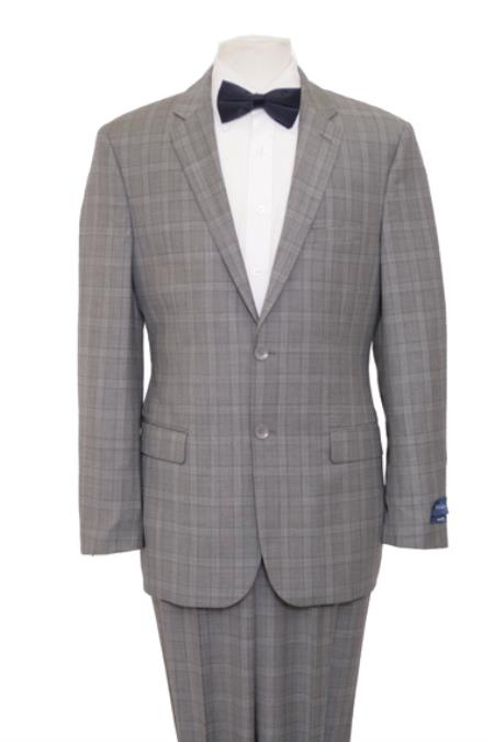 Reg Price $795 ZeGarie Authentic 100% Wool Fabric Suit 2 Button Style Side Vent Jacket Flat Front Pants Wool Fabric Classic Windowpane Gray-Blue 