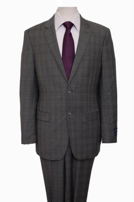 Reg Price Reg Price $795 ZeGarie Authentic 100% Wool Fabric Suit 2 Button Style Side Vent Jacket Flat Front Pants Wool Fabric Classic Dark-Gray 