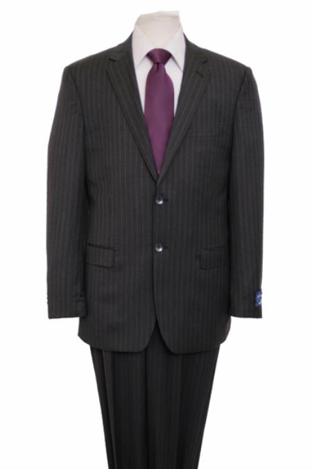 Reg Price $795 ZeGarie Authentic 100% Wool Fabric Suit 2 Button Style Side Vent Jacket Flat Front Pants Pinstripe Dark Gray 