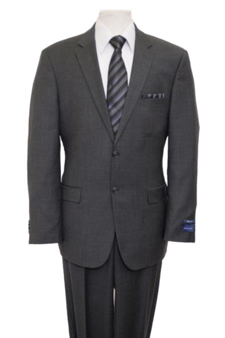 Reg Price $795 ZeGarie Authentic 100% Wool Fabric Suit 2 Button Style Side Vent Jacket Flat Front Pants Solid Dark Gray 