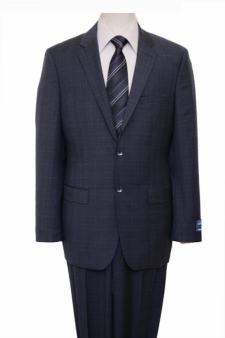 Reg Price $795 ZeGarie Authentic 100% Wool Fabric Suit 2 Button Style Side Vent Jacket Flat Front Pants Wool Fabric Classic Navy 