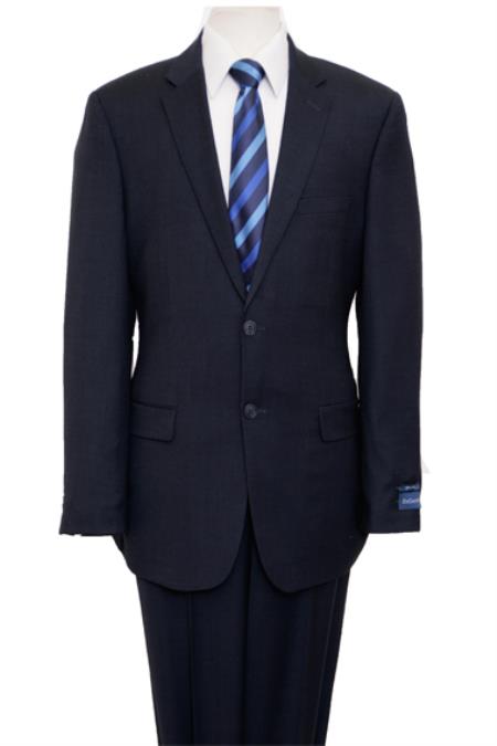 Reg Price $795 ZeGarie Authentic 100% Wool Fabric Suit 2 Button Style Side Vent Jacket Flat Front Pants Birdseye Navy 