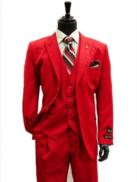 All Season Suit Brand 3 Piece Vest Designer Classic Dress 2 Button Style Trendy red color shade Suit 