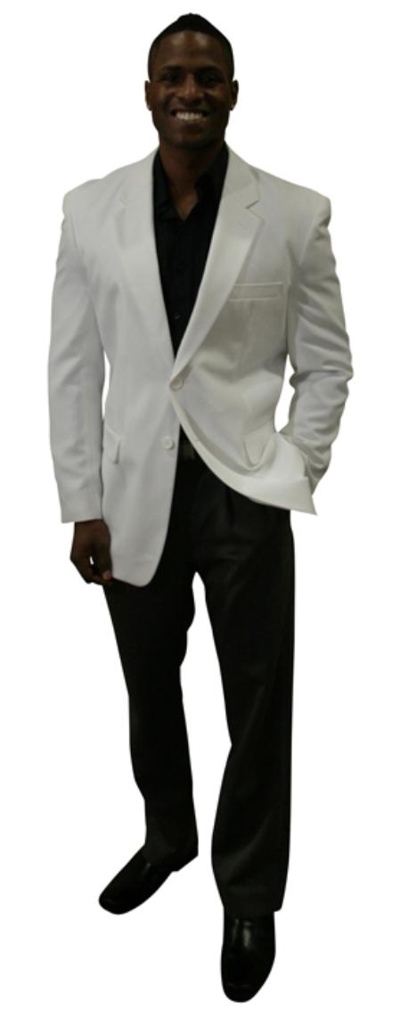 2 Button Style jacket White Color Blazer Online Sale / Sportcoats + Liquid Jet Black Shirt + Liquid Jet Black Dress Pants 