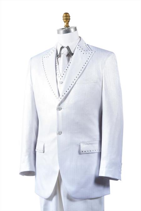 Unique 2 Button Style Tuxedo Trimmed Pleated Slacks Pants Vested 3 Piece Athletic Cut 1940s men's Suits Style Classic Fit  for Online White 