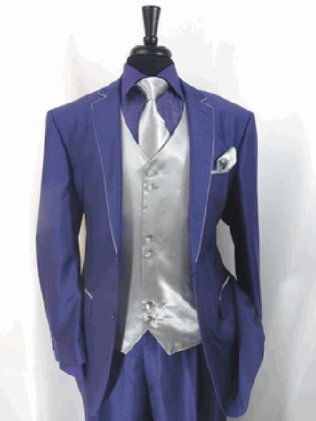 Two Toned Black and Purple Tuxedo Trimmed Jacket With Matching Satin Vest and Hankie Purple Clearance Sale Online