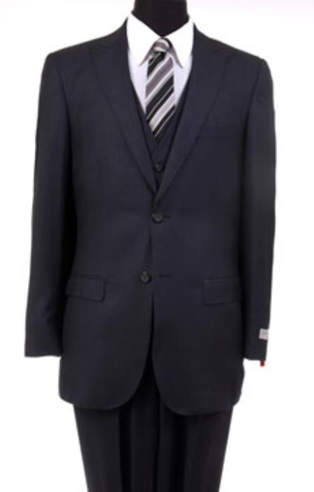  Reg:795 on Online Sale $249 3PC Wool Fabric Suit Two button Vested Peak Pointed English Style Lapel Blac