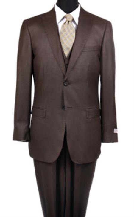  Reg:795 on Online Sale $249 Two button Vested Peak Pointed 3PC Wool Fabric Suit English Style Lapel Brow