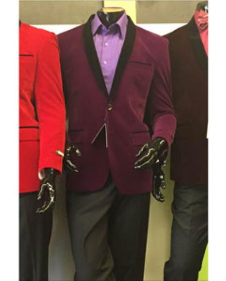 men's Purple Shawl Lapel Velvet Blazer