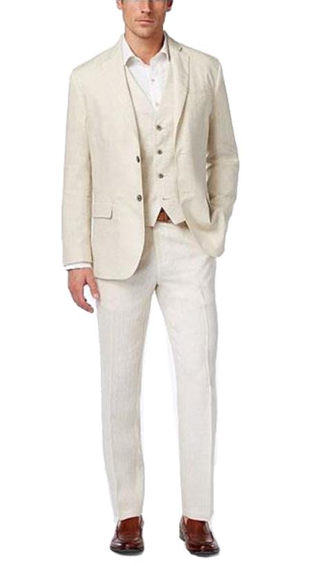 Alberto Nardoni Best men's Italian Suits Brands Summer Linen Fabric Vested Three 3 Piece Suit  Jacket + Vest+ Pants + Natural Color 