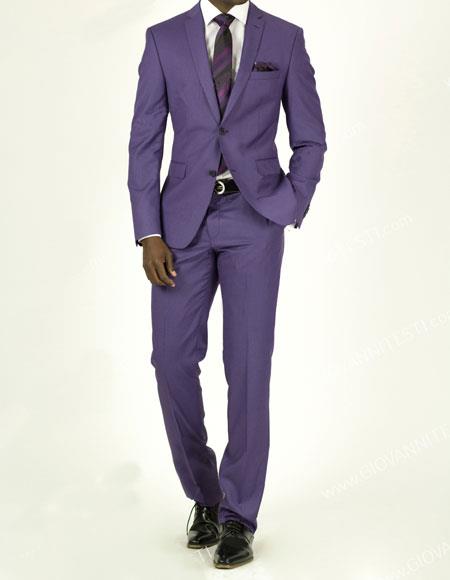 men's Pick Stitched 2 Button Slim Fit Skinny Suit Violet