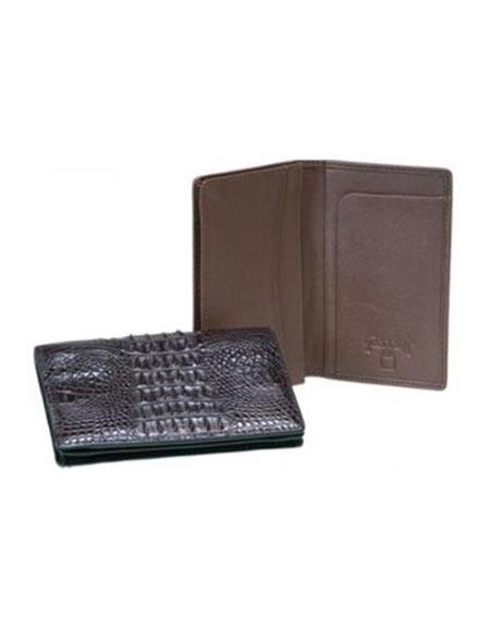 Ferrini Genuine Hornback Crocodile Card Holder Wallet Black,brown color shade 