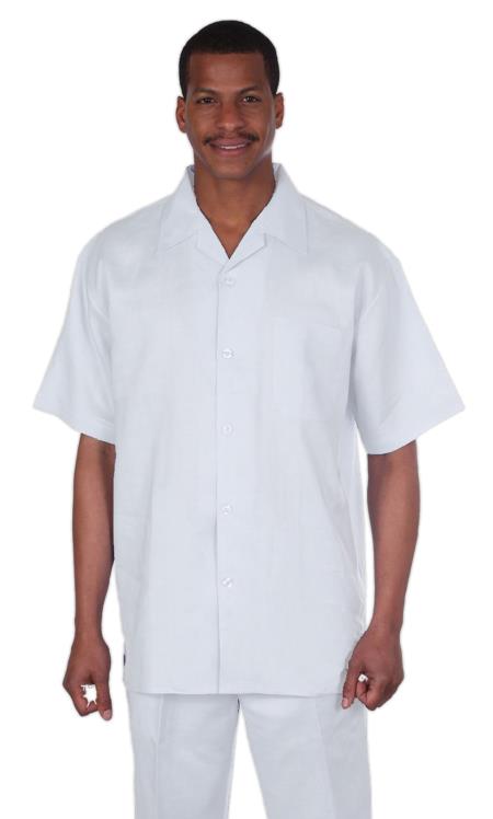 Suit 100% Mens 2 Piece Mens Linen Suit - Causal Outfits Fabric Short sleeve shirt & pants – Snow White / Beach Wedding Attire For Groom - men's All White Linen Suit
