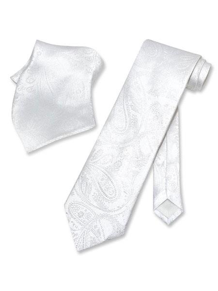  Men's Trendy Paisley Pattern Polyester White Neck Ties Set With Hanky 