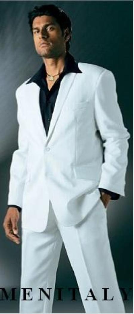 FF-3V White Suit ( Jacket and Pants)  For Men With Flat Front No Pleat Pants With Free Matching Liquid Jet Black shirt (picture) 