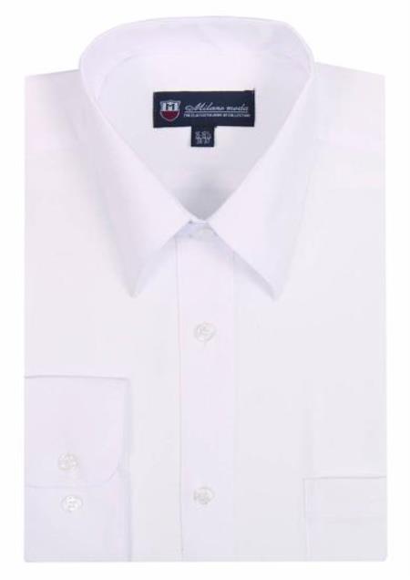 Men’s Plain Solid Color Traditional Dress Shirt White 