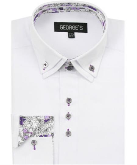  Men's 60% Cotton 40% POLY Shirt Solid White Color Double Collar