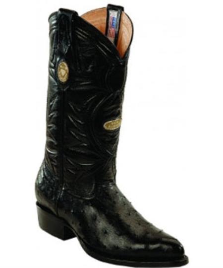 White Diamonds Handcrafted Genuine Full Quill Ostrich Liquid Jet Black Boots 