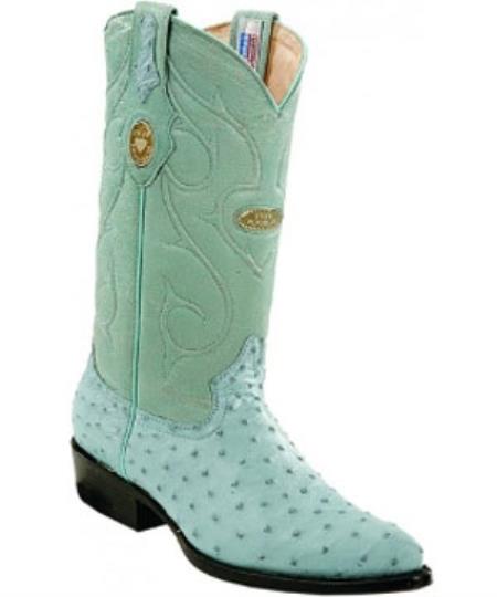 White Diamonds Handcrafted Genuine Full Quill Ostrich Baby Blue Boots 