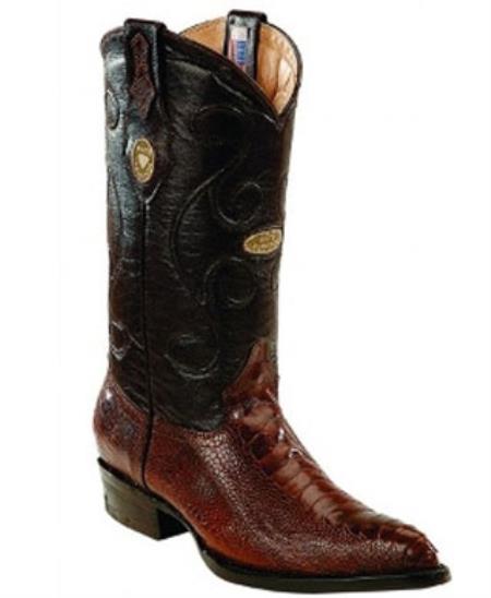 White Diamonds Leather Upper Shaft Genuine Ostrich Leg brown color shade Boots 