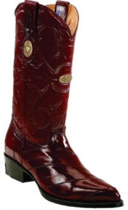 White Diamonds Leather Insole Snip Toe Genuine Eel Skin Burgundy Boots 