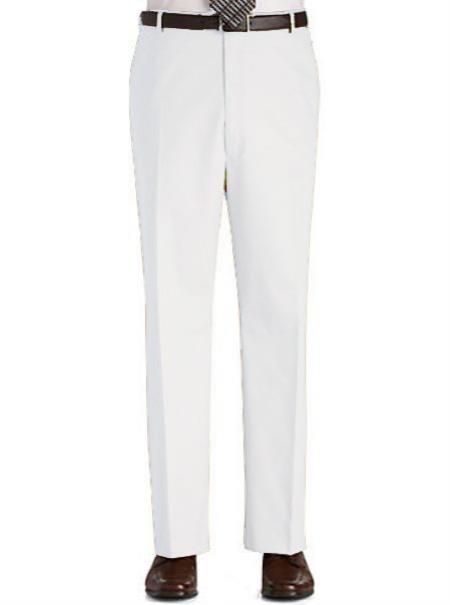 Stage Party Pants Trousers Flat Front Regular Rise Slacks - White 