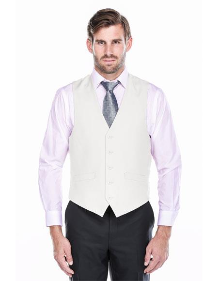  Men's 5 Button Single Breasted White Classic Fit Vest 