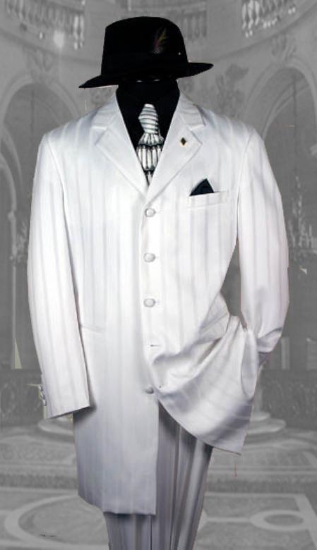 Unique Excluisve White & White Stripe tone on tone Shadow Fashion Long Tuxedo 