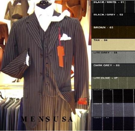 pronounce visible White Pinstripe Vested Superior Fabric fine Wool Fabric poly~rayon 3 Button Style Suit (3 pieces) Comes in 10 Colors 